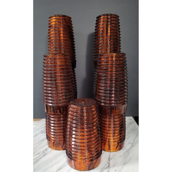 Set Of 11 Vintage Majestic Beehive Ribbed Plastic Tumblers Tortoiseshell USA - Picture 2 of 7